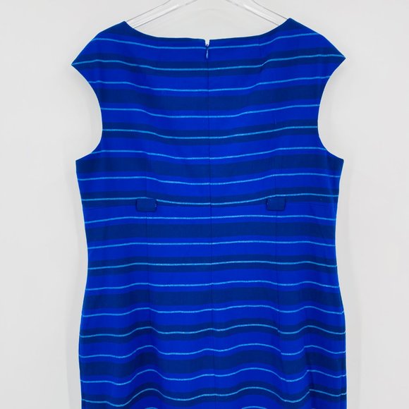 Calvin Klein Size 16 Blue Striped Sleeveless Career Midi Sheath Dress - Picture 7 of 9